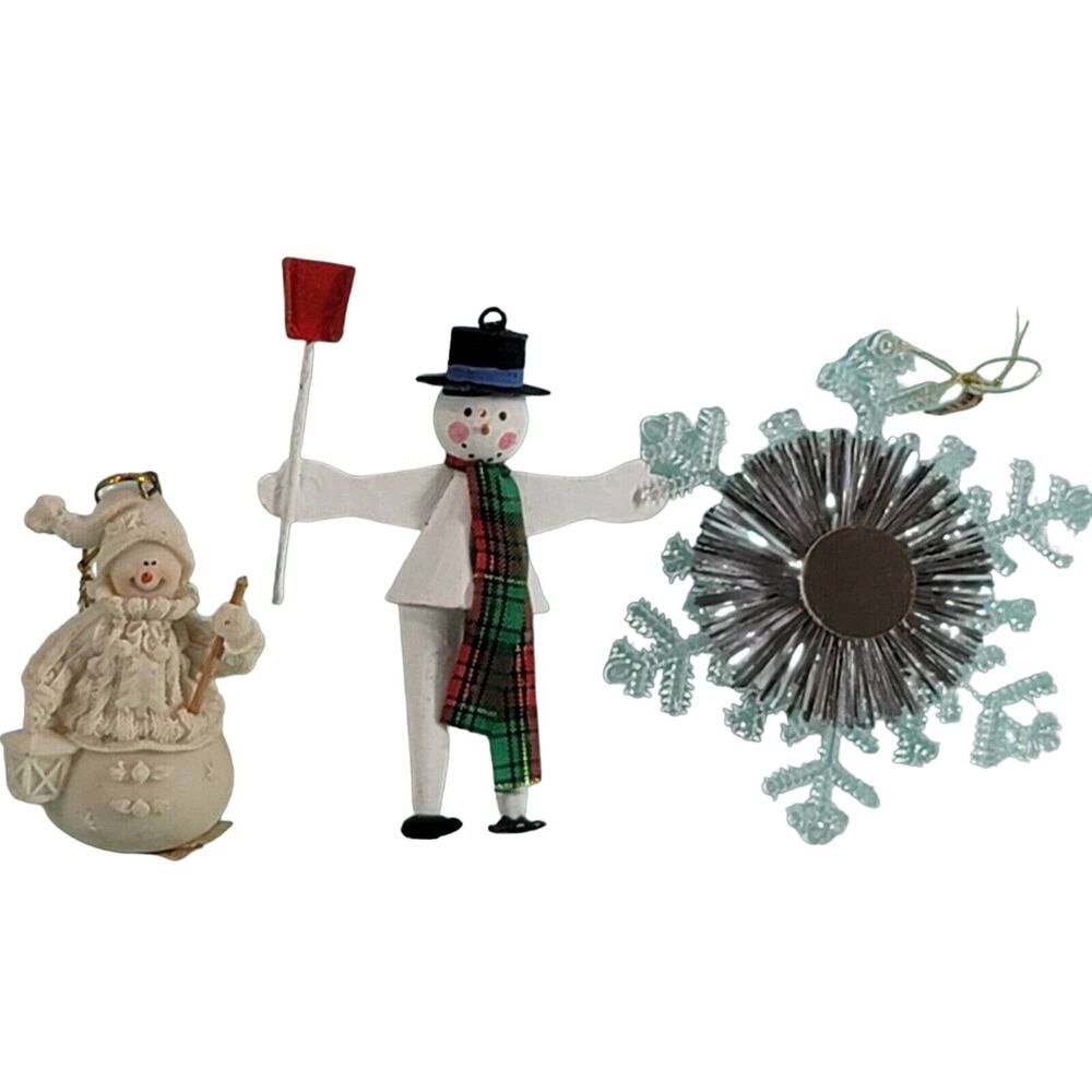 Snowman Christmas Ornaments Vintage Tin Resin Plastic Snowflake Reflector FLAW